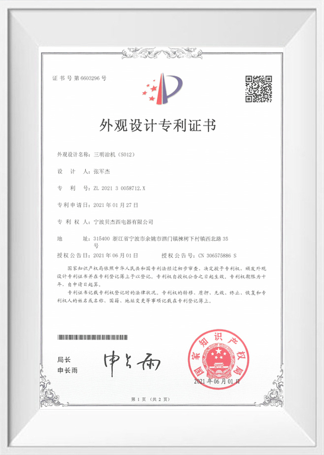 Certificat de brevet de conception